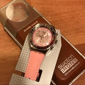 Swatch pink leather belt watch